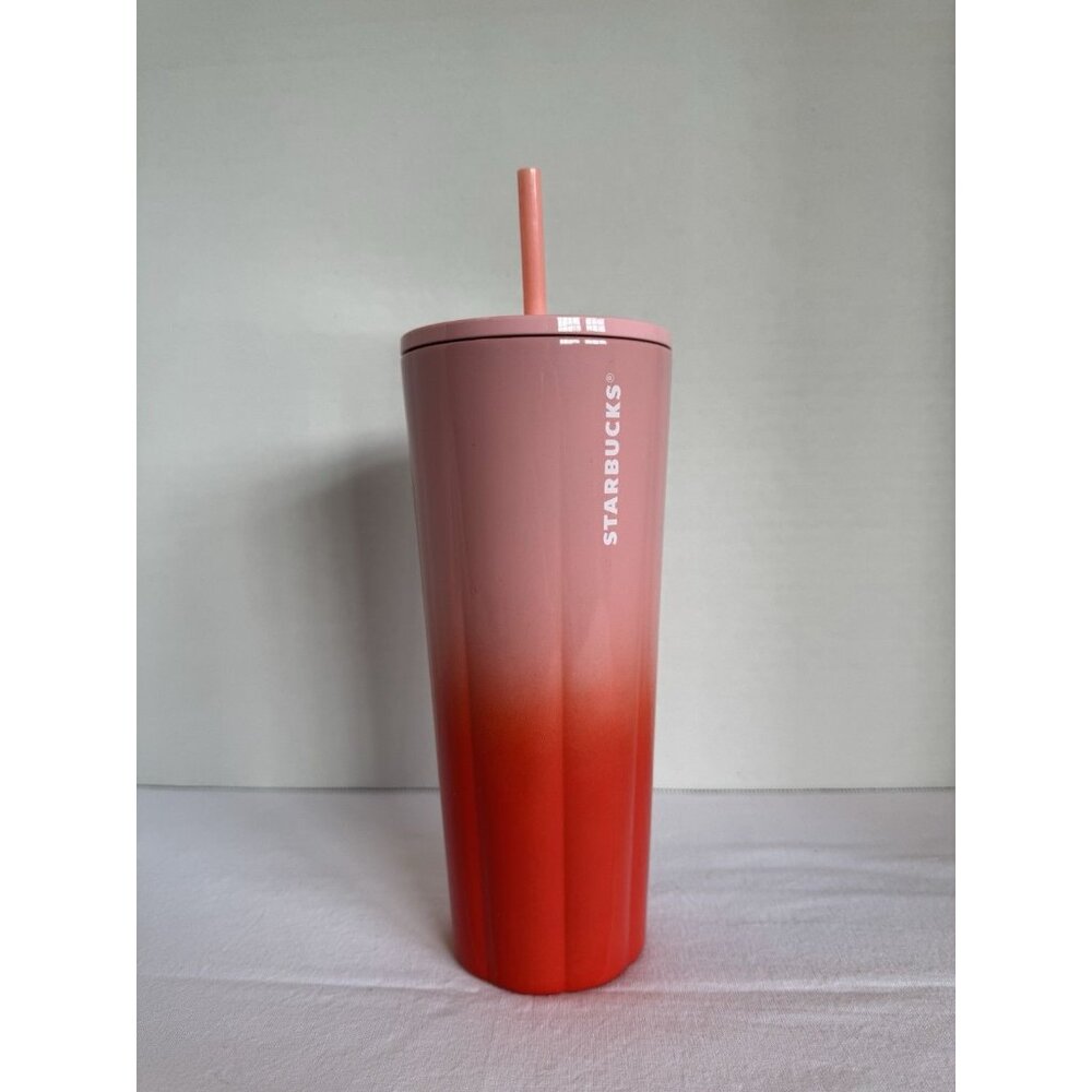 2020 STARBUCKS PUFFY PINK RED OMBRE STAINLESS STEEL VENTI 24 OZ TUMBLER RARE